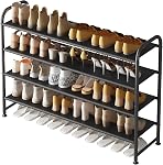 INGIORDAR Raquette de chaussures 3 Tier Long Rangement Organisateur large plateau de chaussures en métal pour placard Entrée noir