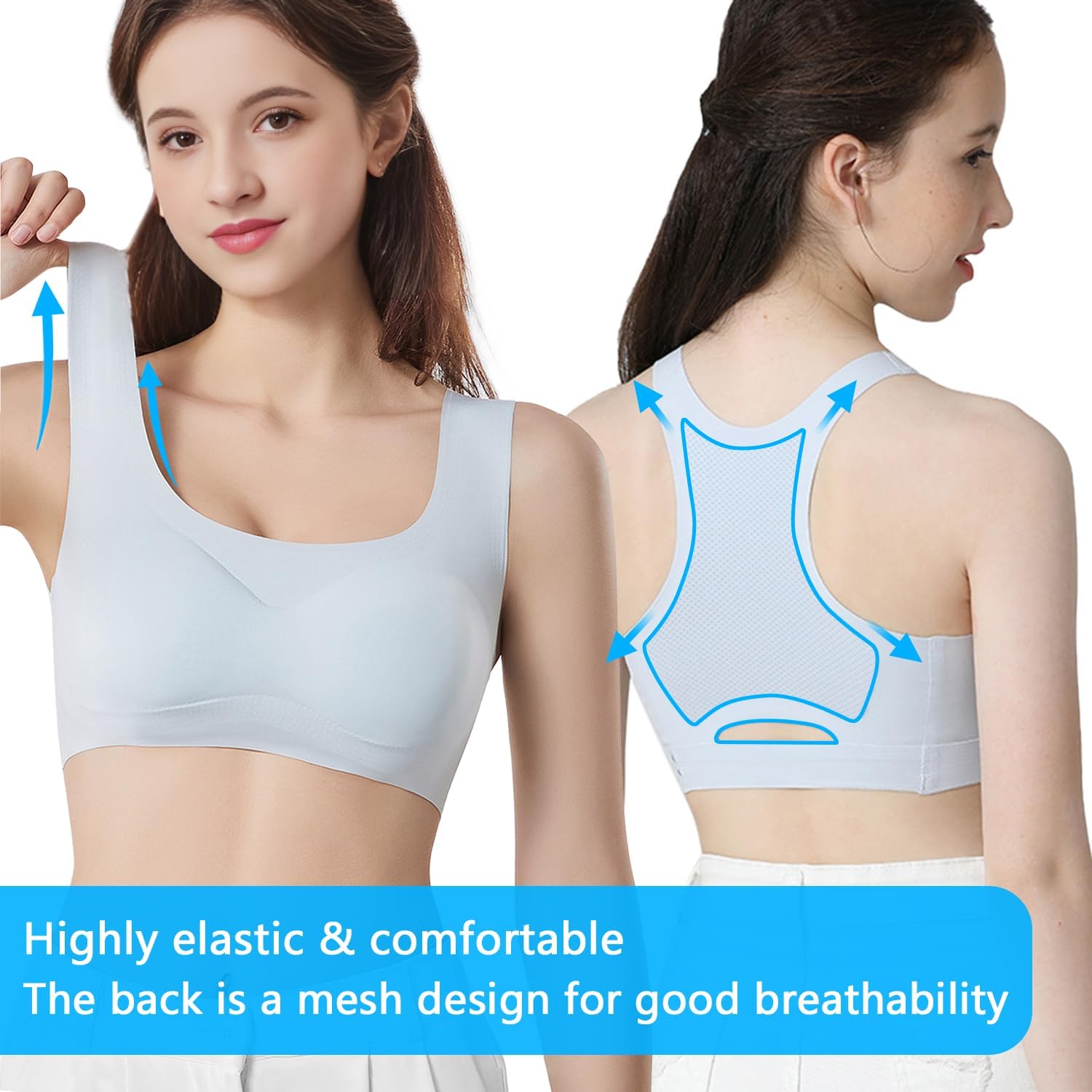 Sujetadores de Entrenamiento para Niñas Bralette con Espalda Cruzada Sin Costuras Levanta la Espalda Ropa Interior Deportiva Chaleco para Correr a Prueba de Golpes con Ligero con Acolchado Extraíble
