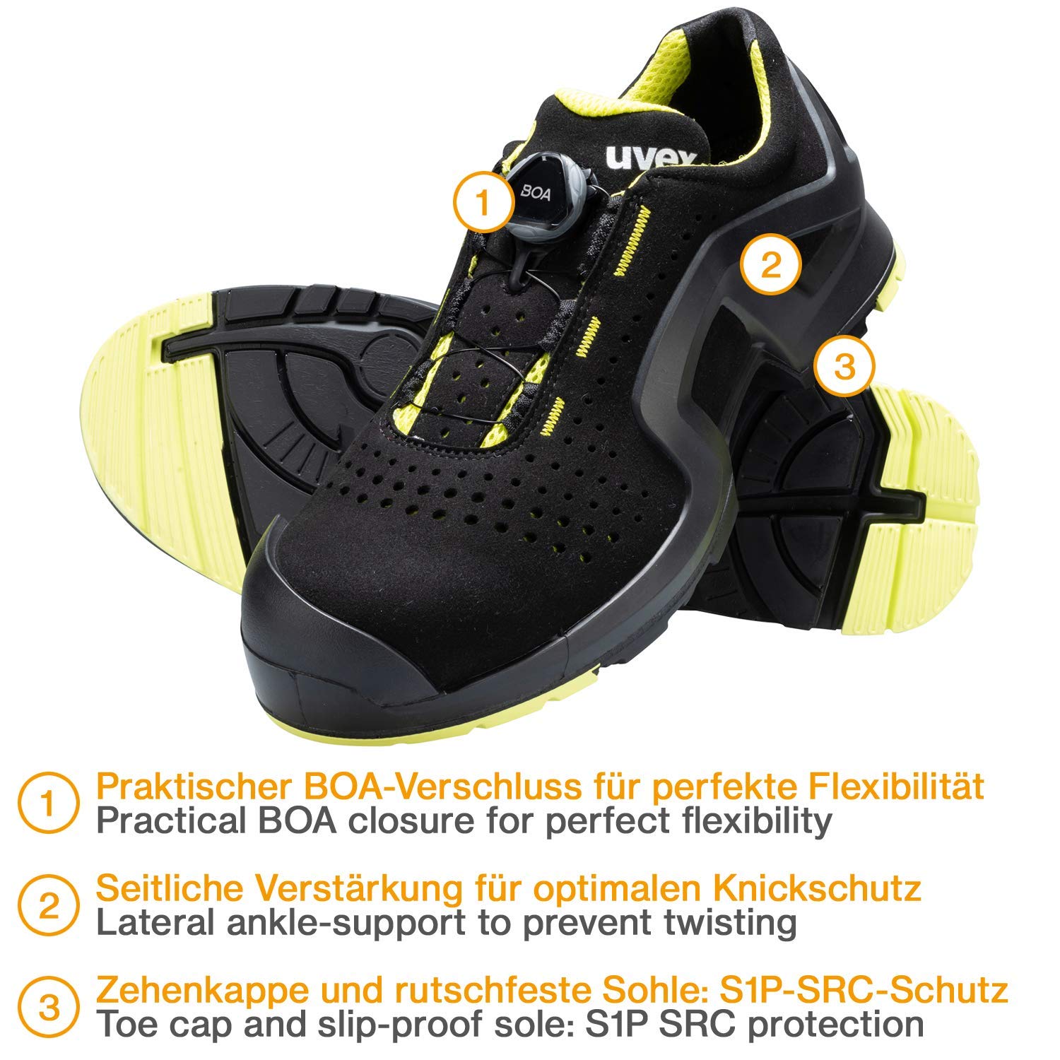 Uvex 1 X-tended Support Damen und Herren Halbschuh mit Boa® Fit System 6568 S1 P SRC Weite 10-12