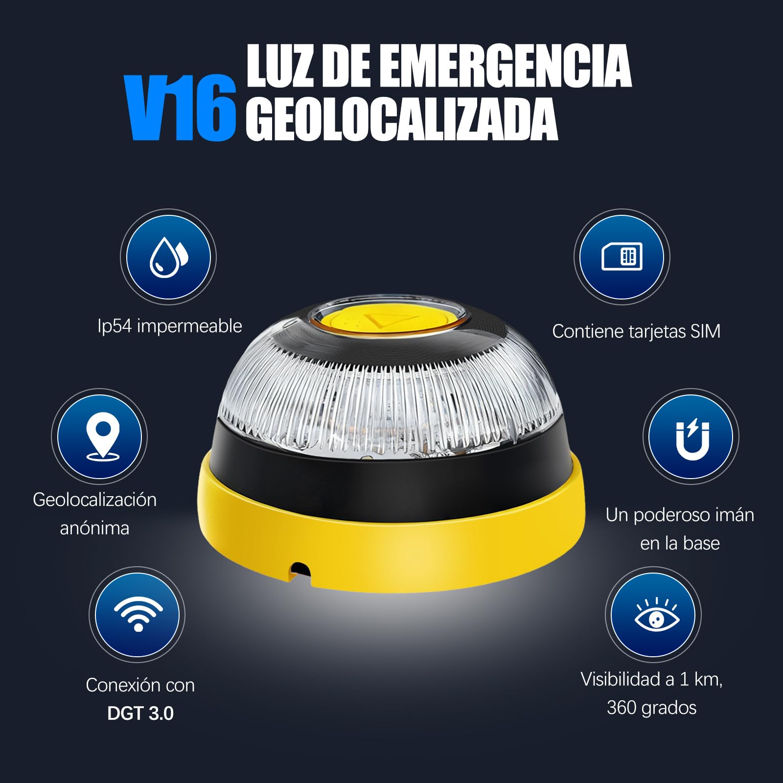 Baliza V16 Homologada DGT con Geolocalización Luz de Emergencia V-16, Doble Fijación (Imán + Ventosa), Obligatoria 2026, Geolocalización 3.0 con SIM y Datos Gratis hasta 2038 ﻿ — view 5