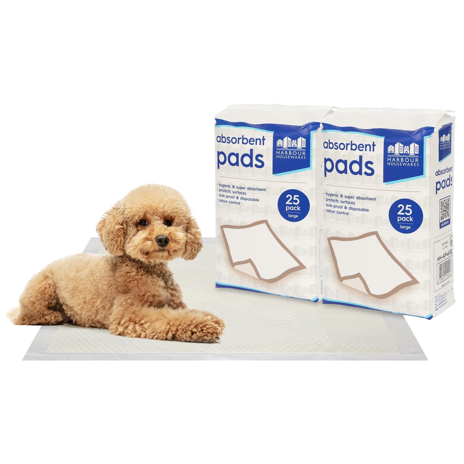 Harbour Housewares White 50X Disposable Puppy Pads - 60Cm X 60Cm - Large Absorbent Puppy Training Pads Leak-Proof Pee Pads For Dogs, Cats, Kittens Potty Training Mats