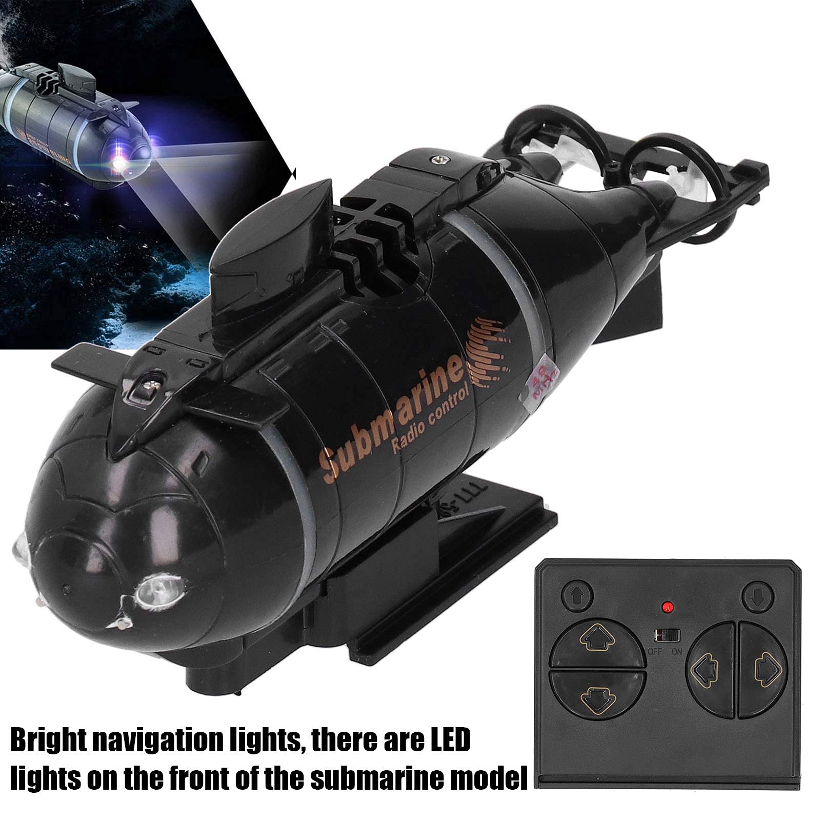 Barco de Control Remoto Inalámbrico 2.4G Barco de Buceo Eléctrico Submarino de 6 Canales de Juguete(Negro)