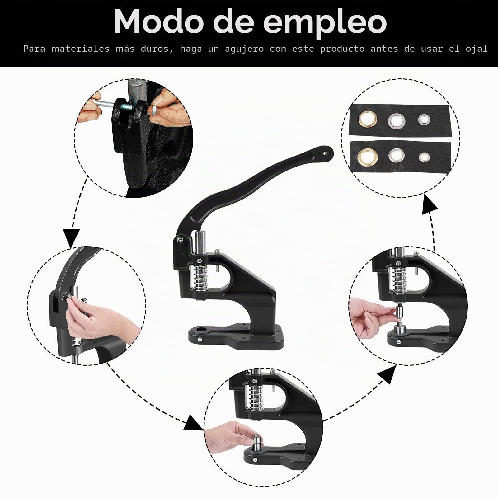Juego de alicates para Ojales Profesional, Prensa de Ojales, Prensa de Botones, Prensa Manual, Perforadora con 1500 Ojales (diámetro Interior de 6 mm, 10 mm, 12 mm), Pinzas para Ojales Ideales