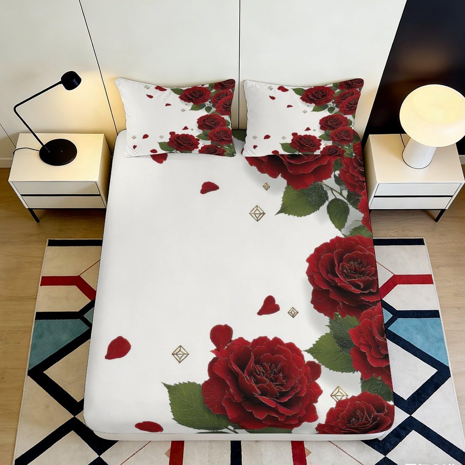 Pnayamiorkfel Style-5 3D Printed Red Rose Fitted Sheet Microfiber Soft Decorative Floral Bed Sheet For Bedroom Guest Room Mattress Cover 90X200x25cm