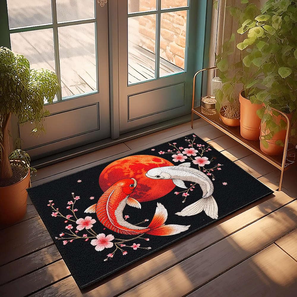 Paillasson poisson koï anti-saleté pour cuisine propre et décoration Welcome-Ish 65 x 90 cm