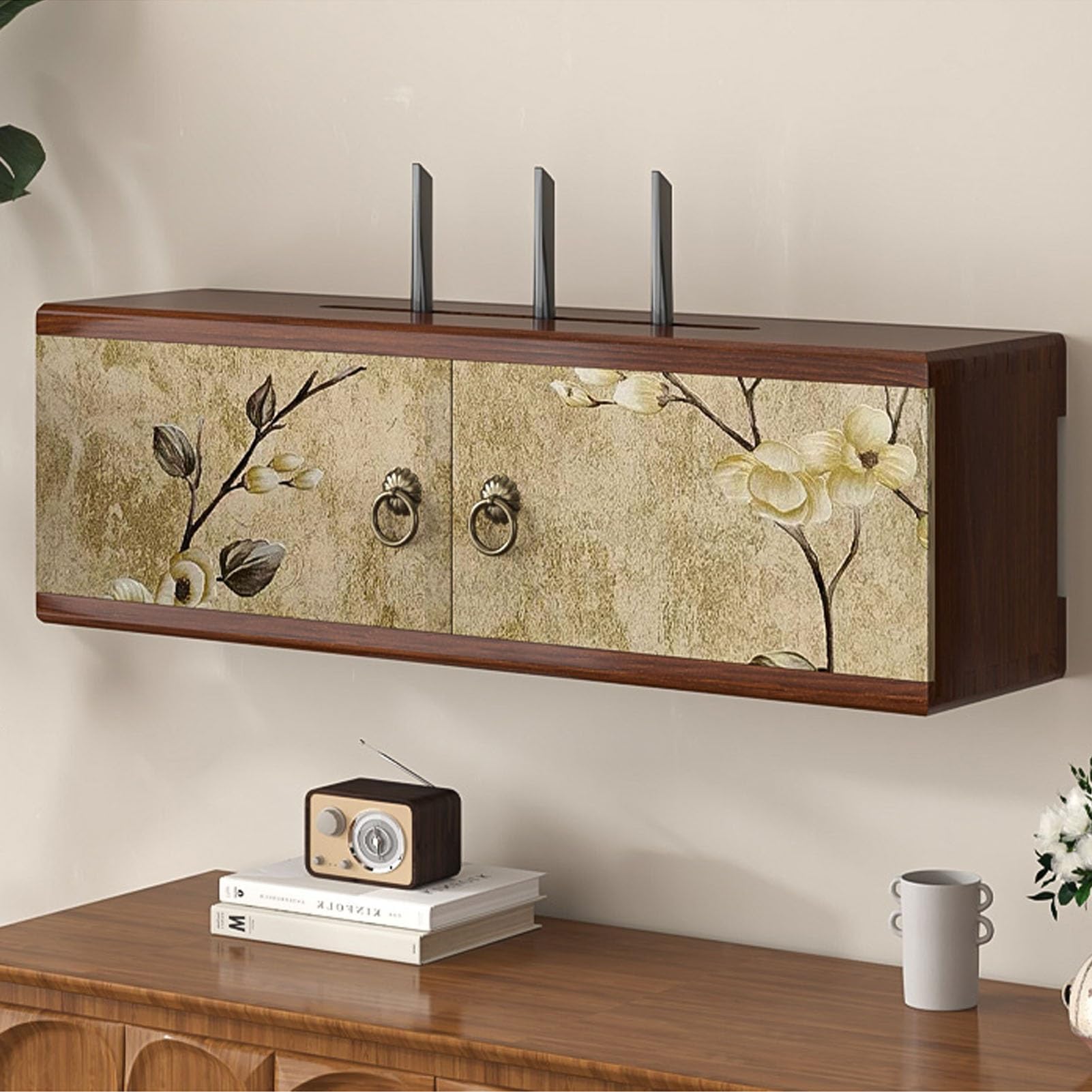 Router-Wandhalterung mit WLAN-Funktion, Medienschrank Aus Holz, Versteck for WLAN-Router, Medienschrank for Schlafzimmer Und Wohnzimmer(Brown,60cm/24in)