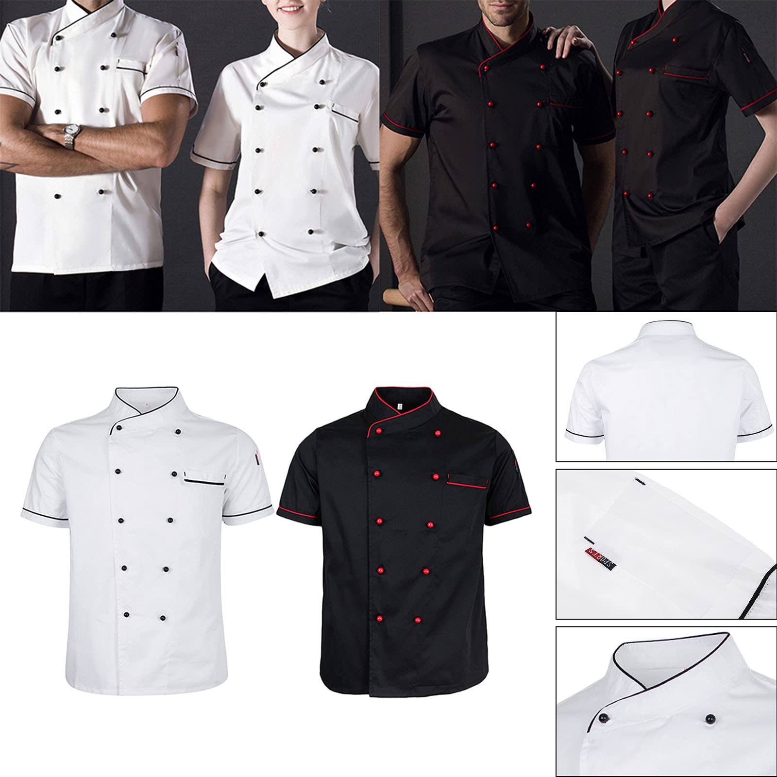 perfeclan Hotel Chef di Cucina Uniforme Manica Corta Giacca Camicia Fibbia a Doppio Petto Cameriere Cuoco Vestiti - bianca, M
