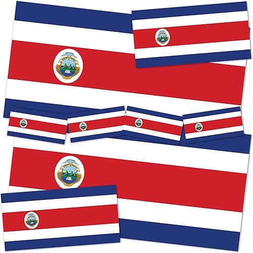 Desert Cactus Calcomanías de bandera de país de Costa Rica, paquete de 8 unidades en total con logotipo de niños, álbum de recortes, automóvil,