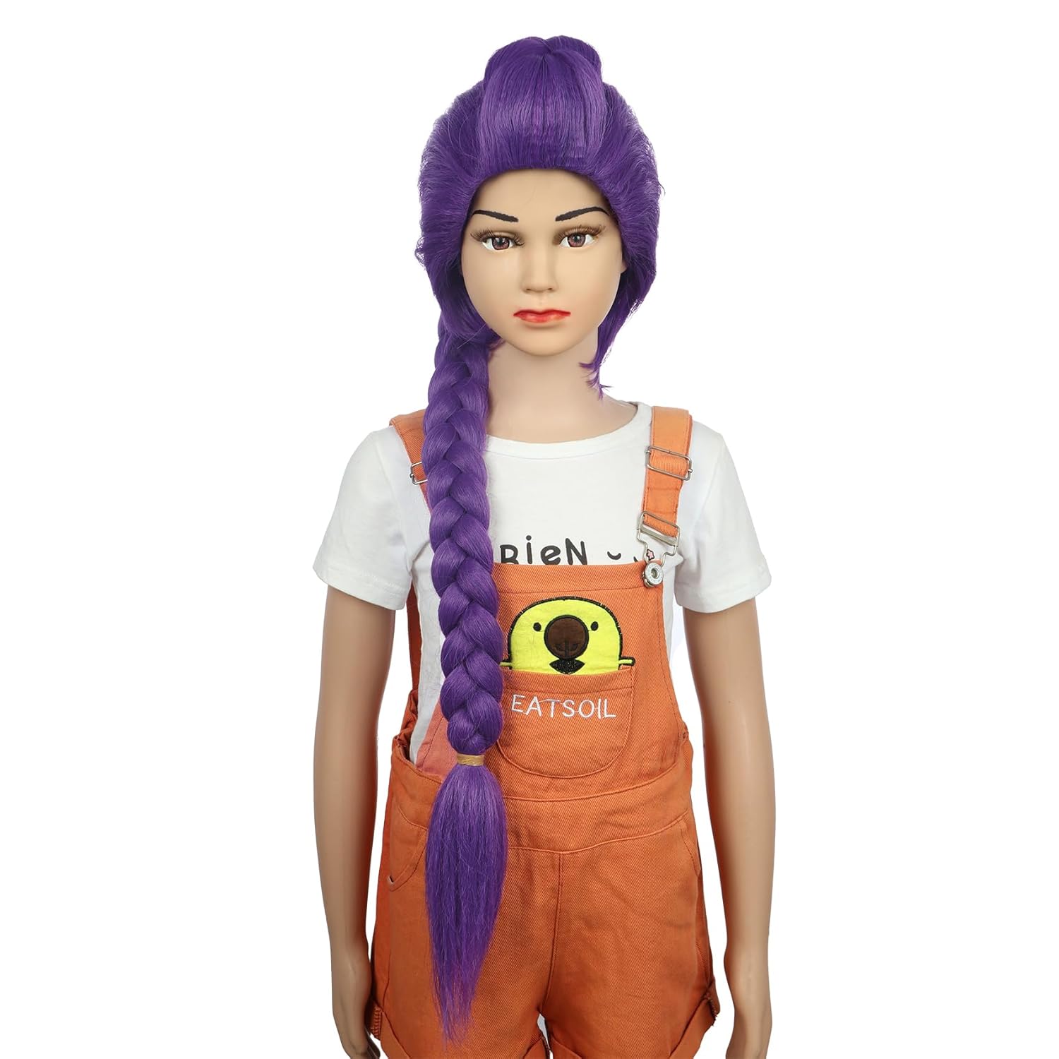 yuehong Long Kid Purple Braided Anime Cosplay Wig Cartoon Movie Role Wig Heat Resistant Synthetic Fibers Soft Durable Breathable Costume Hair