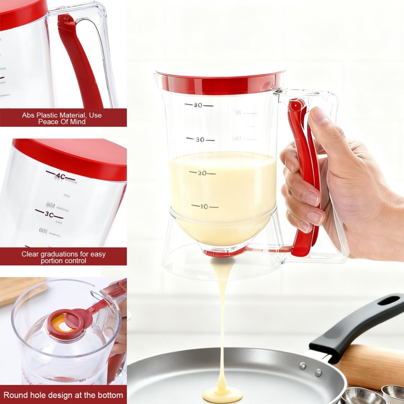 Distributeur de Pâte à Gâteau 900ML Distributeur de Pâte 900ML avec Brosse Distributeur de Pâte à Crêpes Verseur Pate a Crepe Outil de Cuisson de Pâte pour Gaufres Crêpes Muffins Pâte à Frire