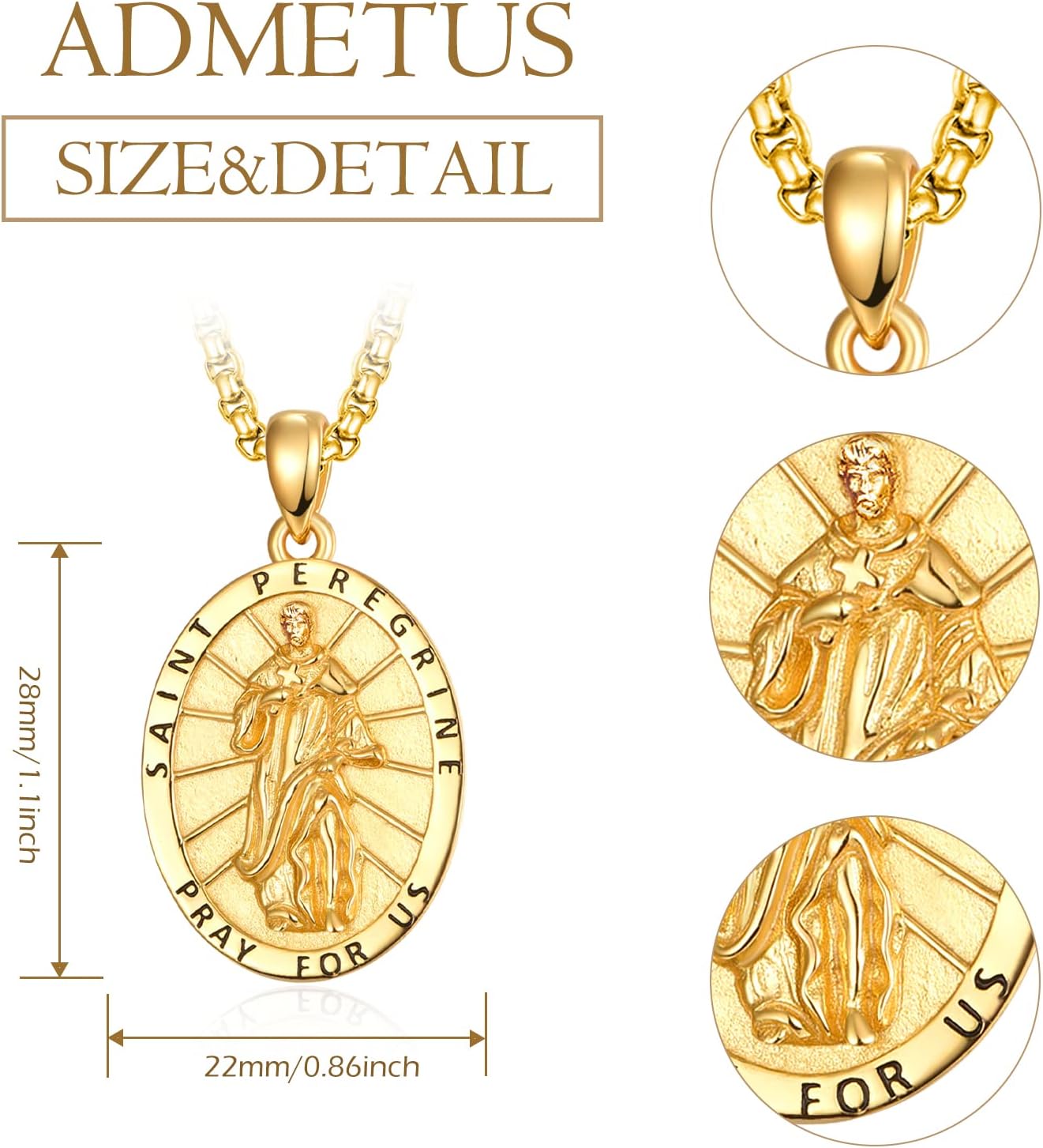 ADMETUS 925 Sterling Silver Patron Saint Medals | Amulet Necklace Protection Jewelry for Men with 2.5mm 22"+2" Rolo Chain - Image 2