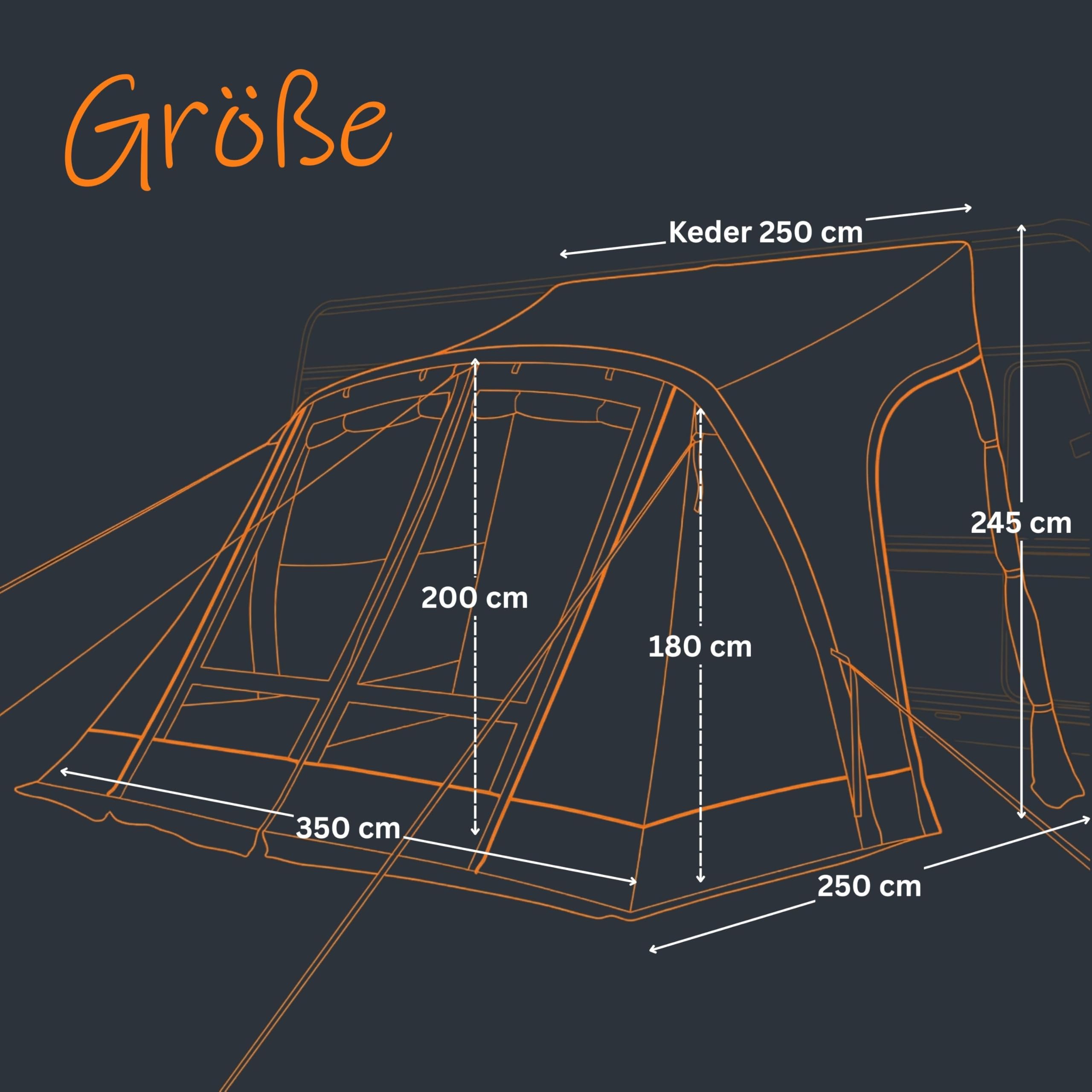 your GEAR Vicenza 350E AIR namiot przedsionkowy, 350 x 250 cm, ochrona przed słońcem UPF 50+ i słup wody 5000 mm, szary namiot przedsionkowy z pompką