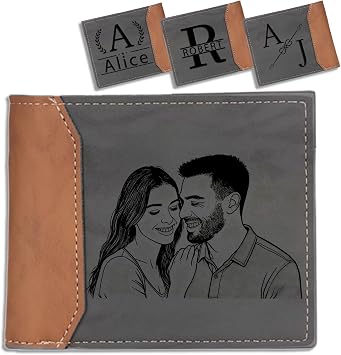 Personalized Wallet for Men Custom Wallets for Men with Photo & Name Bi-Fold Leather Gift for Dad, Boyfriend, Grandpa, Husband Birthday Christmas Fathers Present