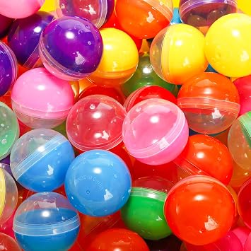 Noamus 140pcs Gumball Vending Machine Capsules, 2 Inch Empty Round Plastic Containers, Clear-colored Toy Bulk Balls Supplies for Prize Easter Party Favor Surprise Stuffer DIY Craft7 Colors