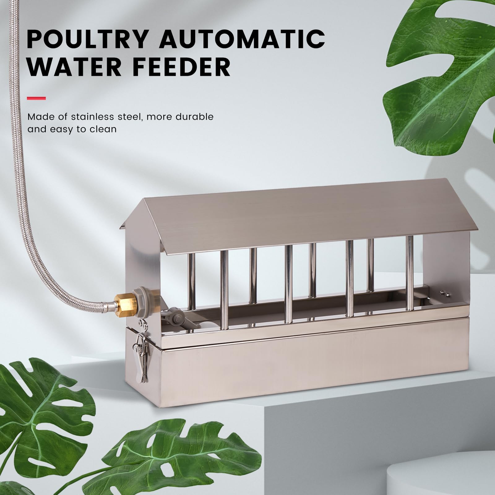 Dispensador automático de agua para pollos de acero inoxidable, dispensador de agua para palomas con válvula flotante, agua de llenado automático, fuente de riego para pollo, pato, ganso,