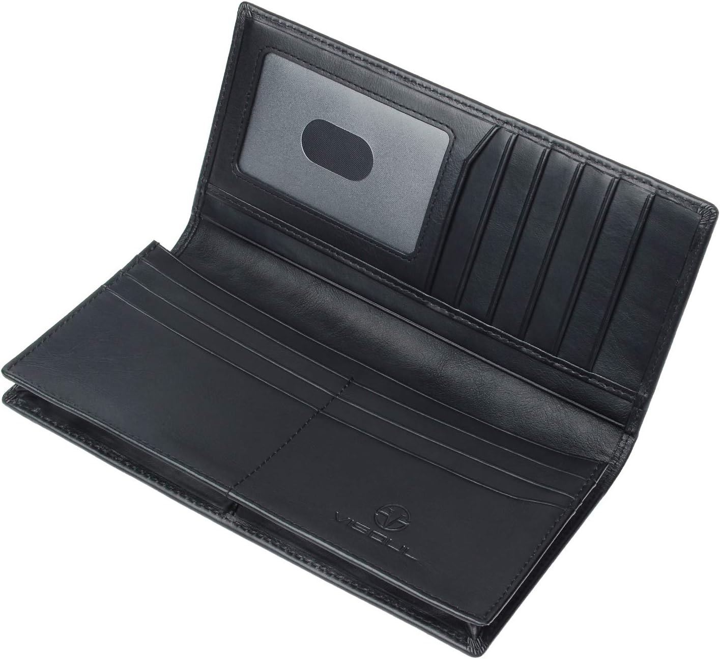 VISOUL Leather Checkbook Cover Wallet for Men with RFID Blocking, Mens Long Bifold Cash Tall Wallet with 11 Credit Card Slots 1 ID Window (Black) - Image 2