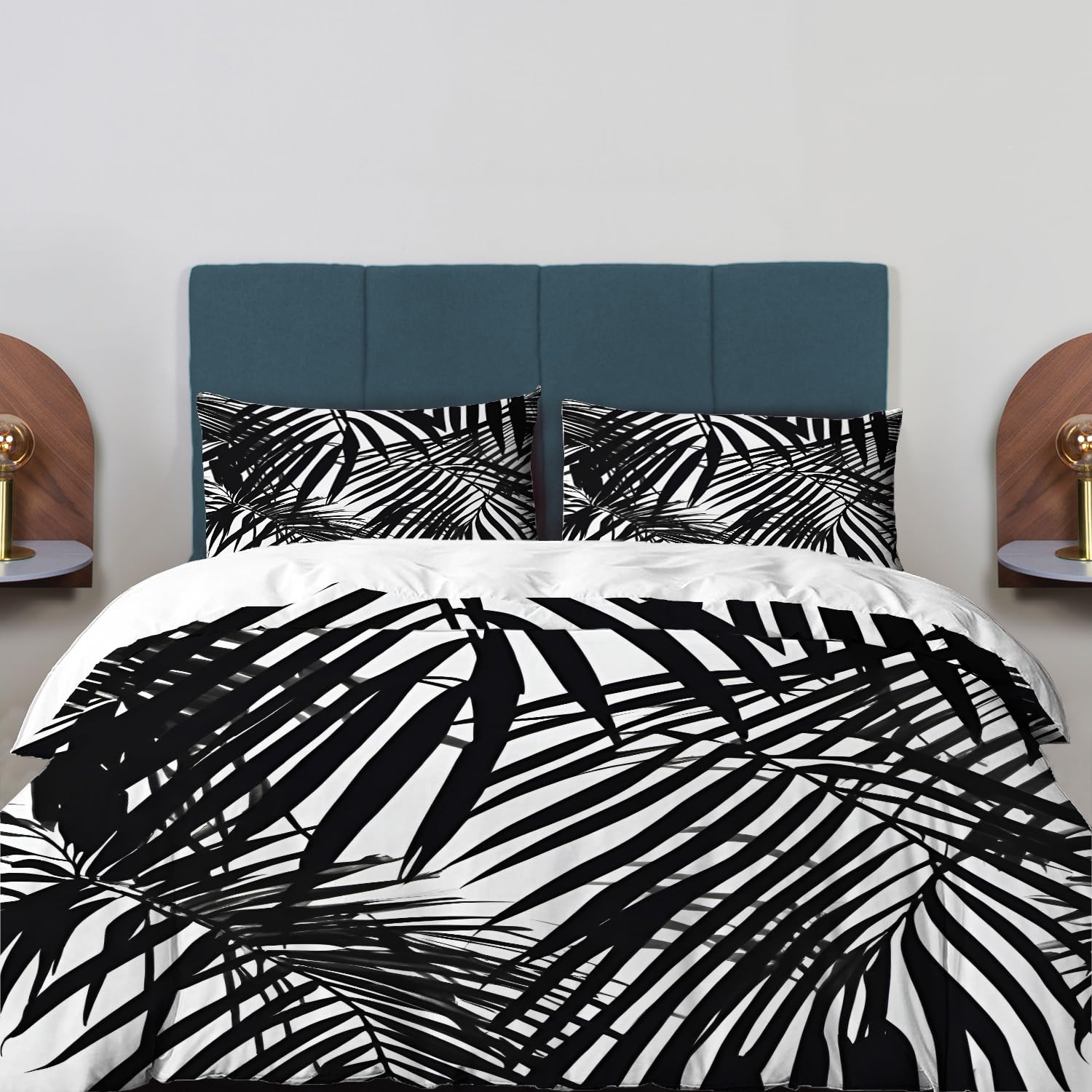 Parure de lit double 100% coton noir et blanc avec housse de couette et taies