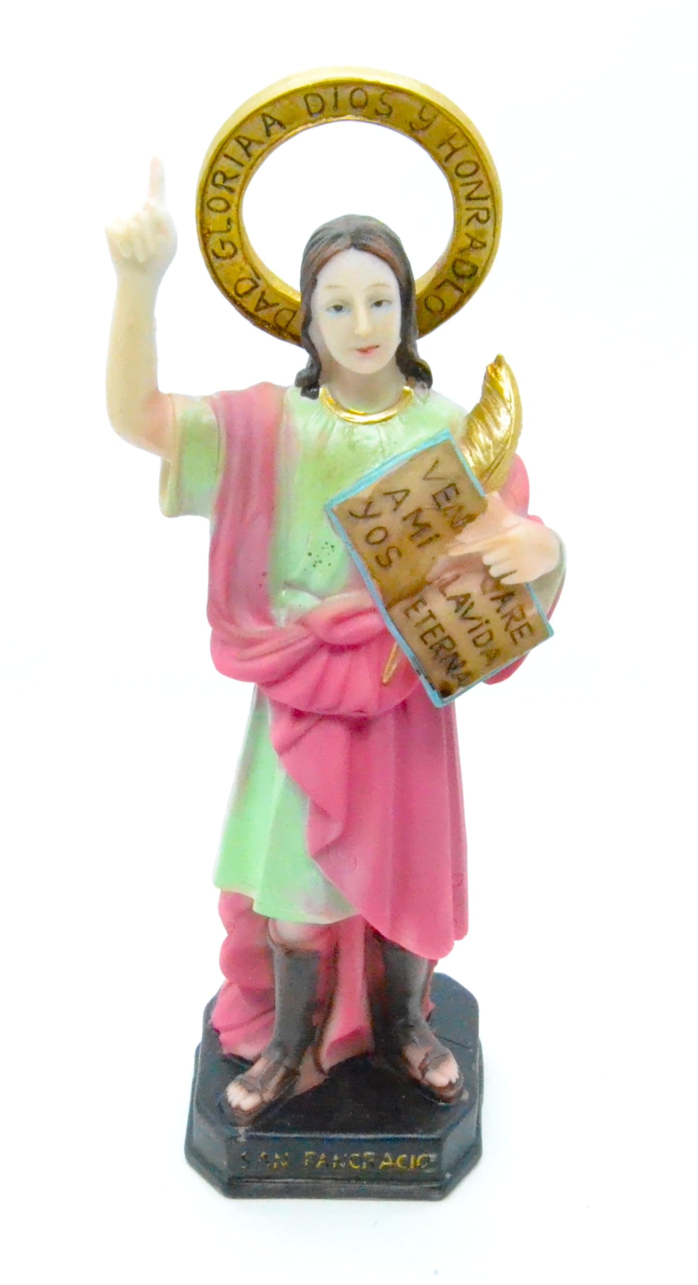 Wonderful Black/White Saint Pancracy Statue Decorative Religious Figurine 30Cm Resin Pink And Green Pancras Of Rome St Figurine Catholic Jesus Statue Jesus Crucifixion Figure Christ Religious Ornament