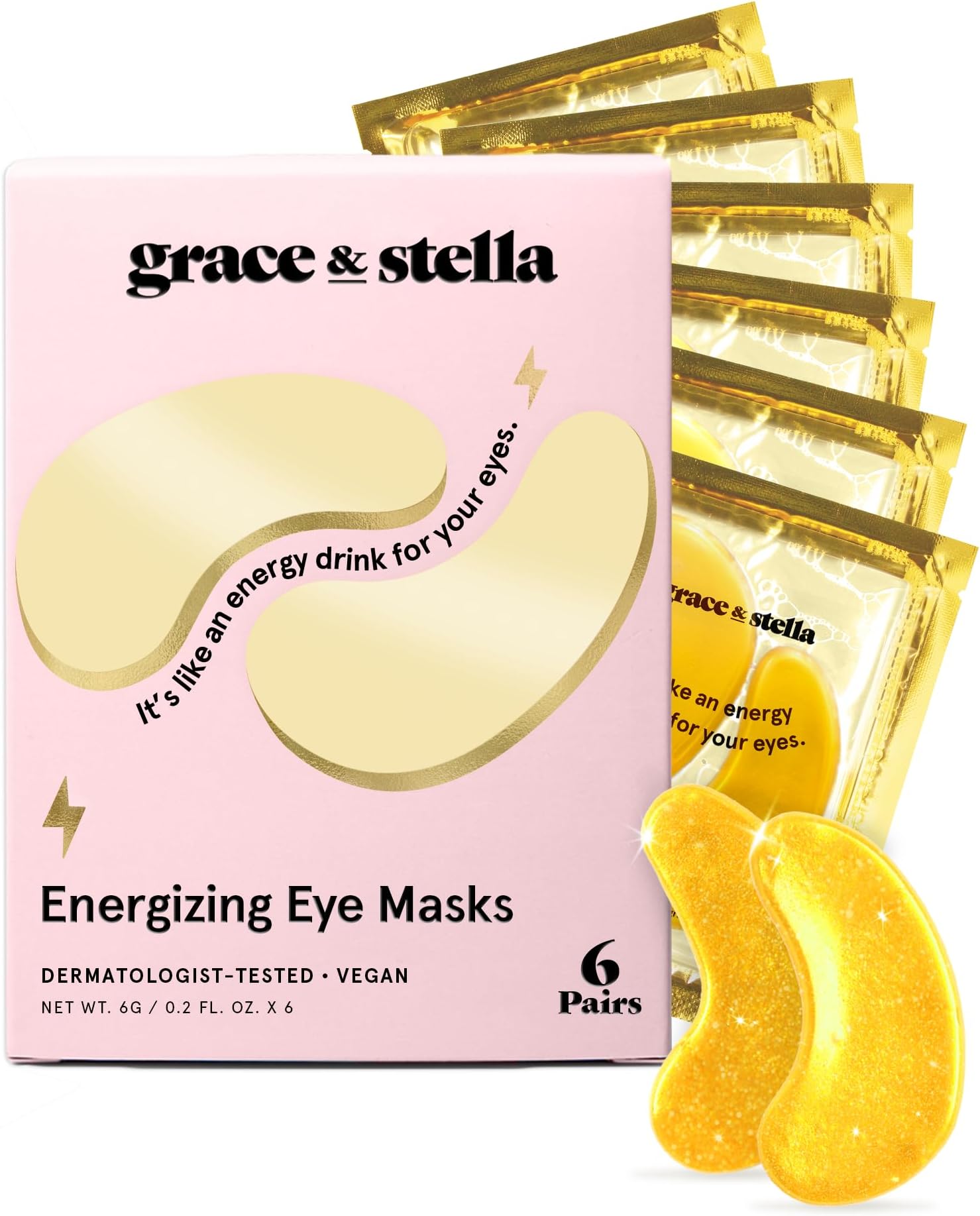 grace & stella Award Winning Under Eye Mask - Teen Gifts, Gel Eye Patches for Dark Circles, Puffy Eyes, Wrinkles, Undereye Bags, Travel Gifts for Women - Vegan, Self Care (6 Pairs, Gold)
