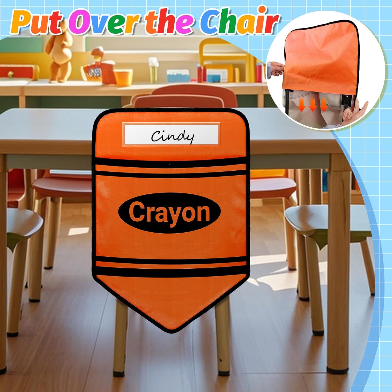 12 Pack Chair Pockets for Classrooms Crayon Chair Back Buddy Pocket for Classroom Seat Storage Pocket with 12 PCS Name Tags Chairs Organizer for School Home Supplies, 17 X 18 Inch