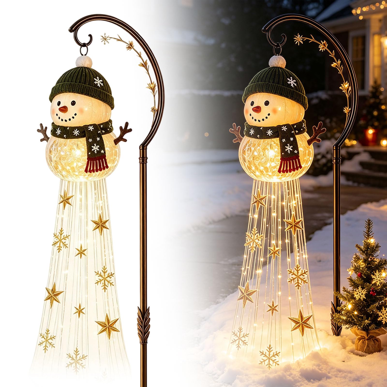 Christmas Decorations, Snowman Magic Fountain Flowing Snowflake Outdoor Christmas Lights with Cascading Stars Light for Garden Porch (B)