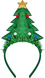 Needzo Christmas Tree Headband with Tinsel, Sparkly Festive Holiday Party Accessory, Stocking Stuffer, or Gift, One Size Fits Most