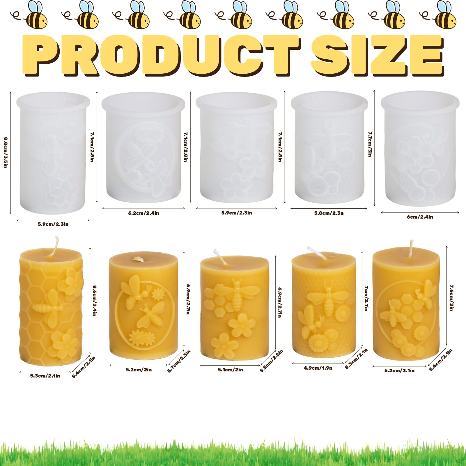 Forme per candele in silicone, forme in silicone per candele a torcia, forma in silicone con rilievo di api e favi, forme per candele in silicone, forme per candele in silicone 3D, forme per candele