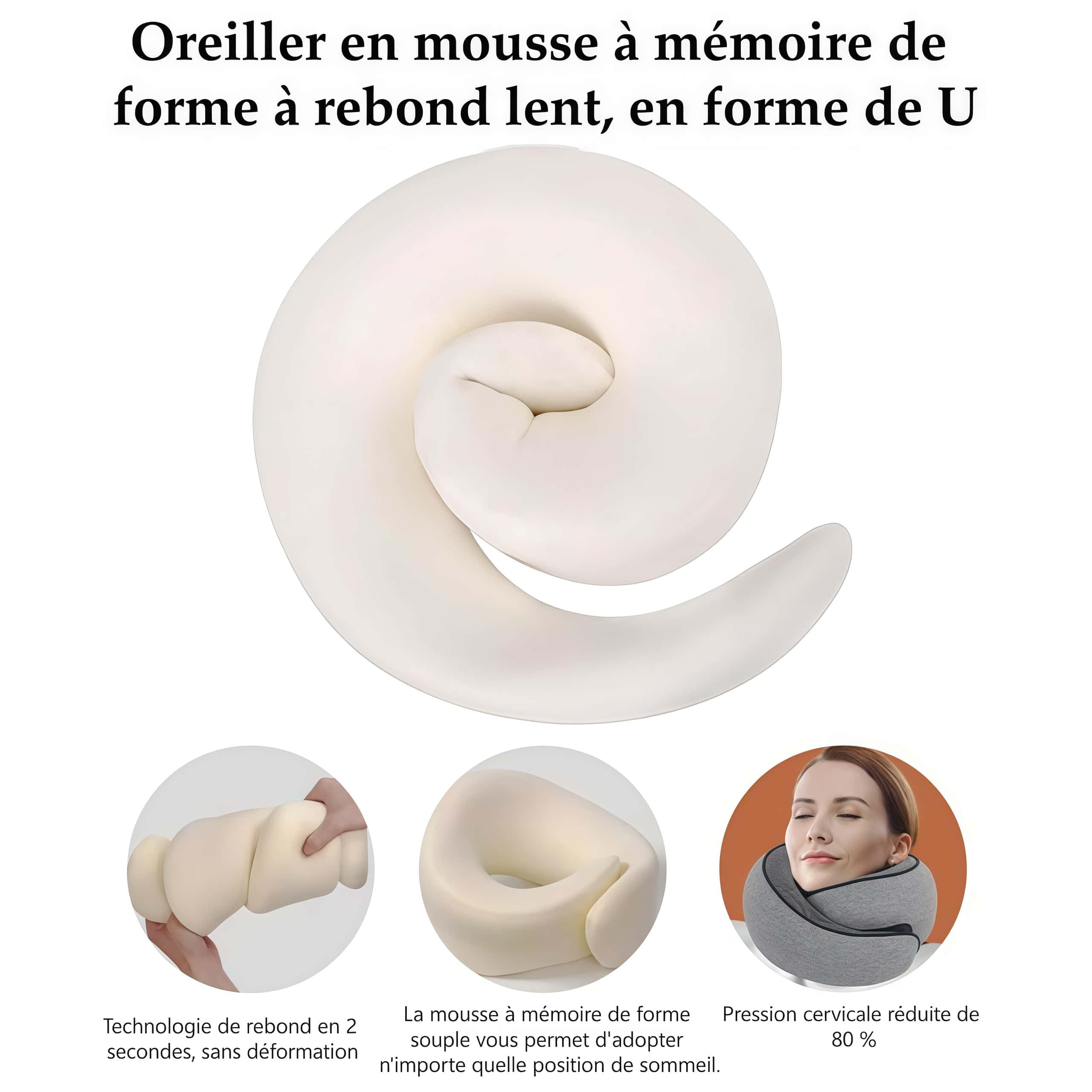 Nomadike NOMAREST | Memory Foam Travel Pillow – mousse mémoire haute densité lavable et compact – Idéal pour vos déplacements et vacances. (Gris,Oreiller + masque de sommeil + bouchons d'oreilles)