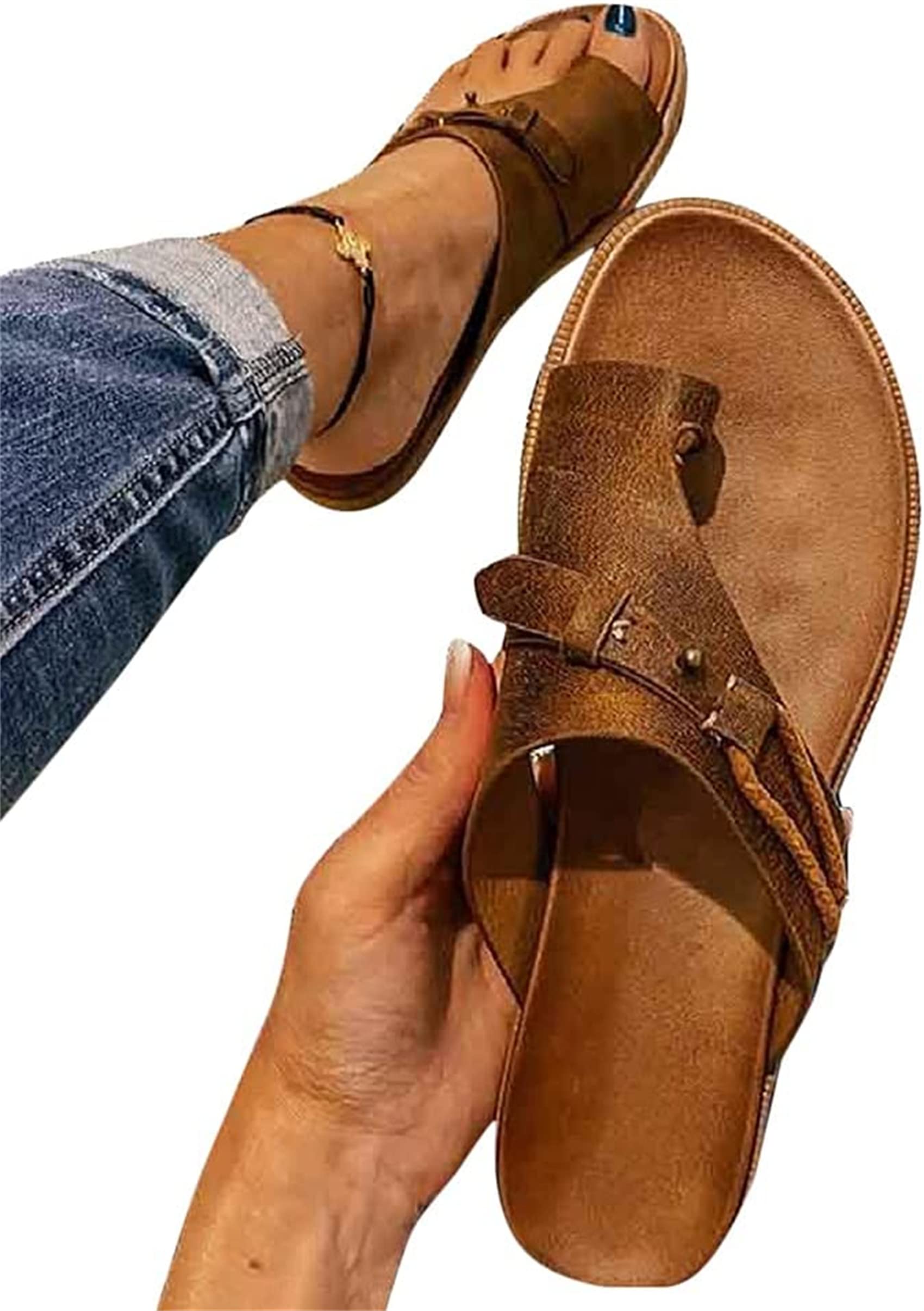 BBPM Women's Orthotics Sandals Bunion Sandals Correction Sandals Comfy Platform Sandals Bunion Correction Sandals Orthopedic Toe Ring Slides Flip Flops,Brown,EU40/US8