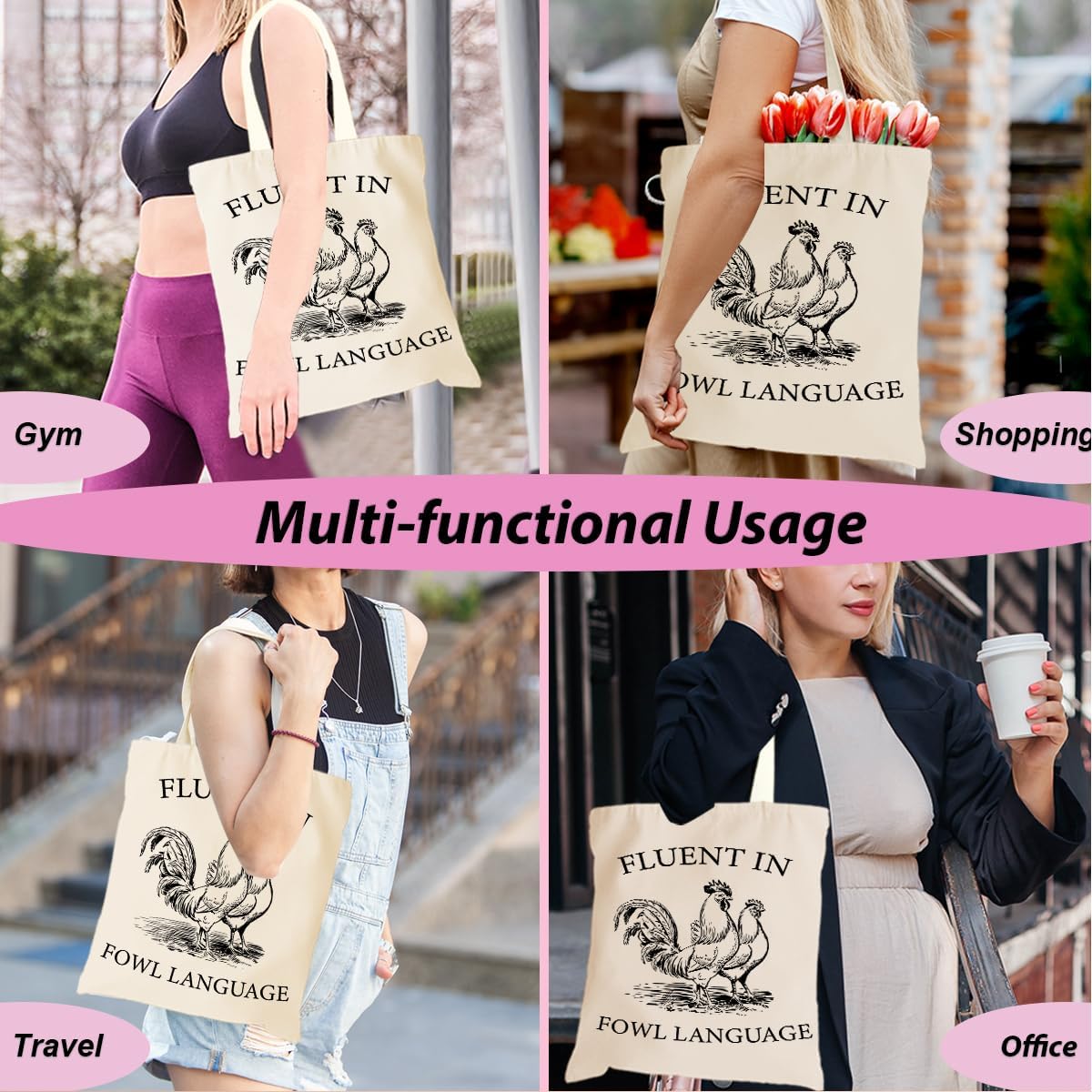 jeilink Funny Chicken Gifts Canvas Tote Bag Weekender Beach Bags Gifts for Women Girl Friendship Birthday Christmas - Image 5