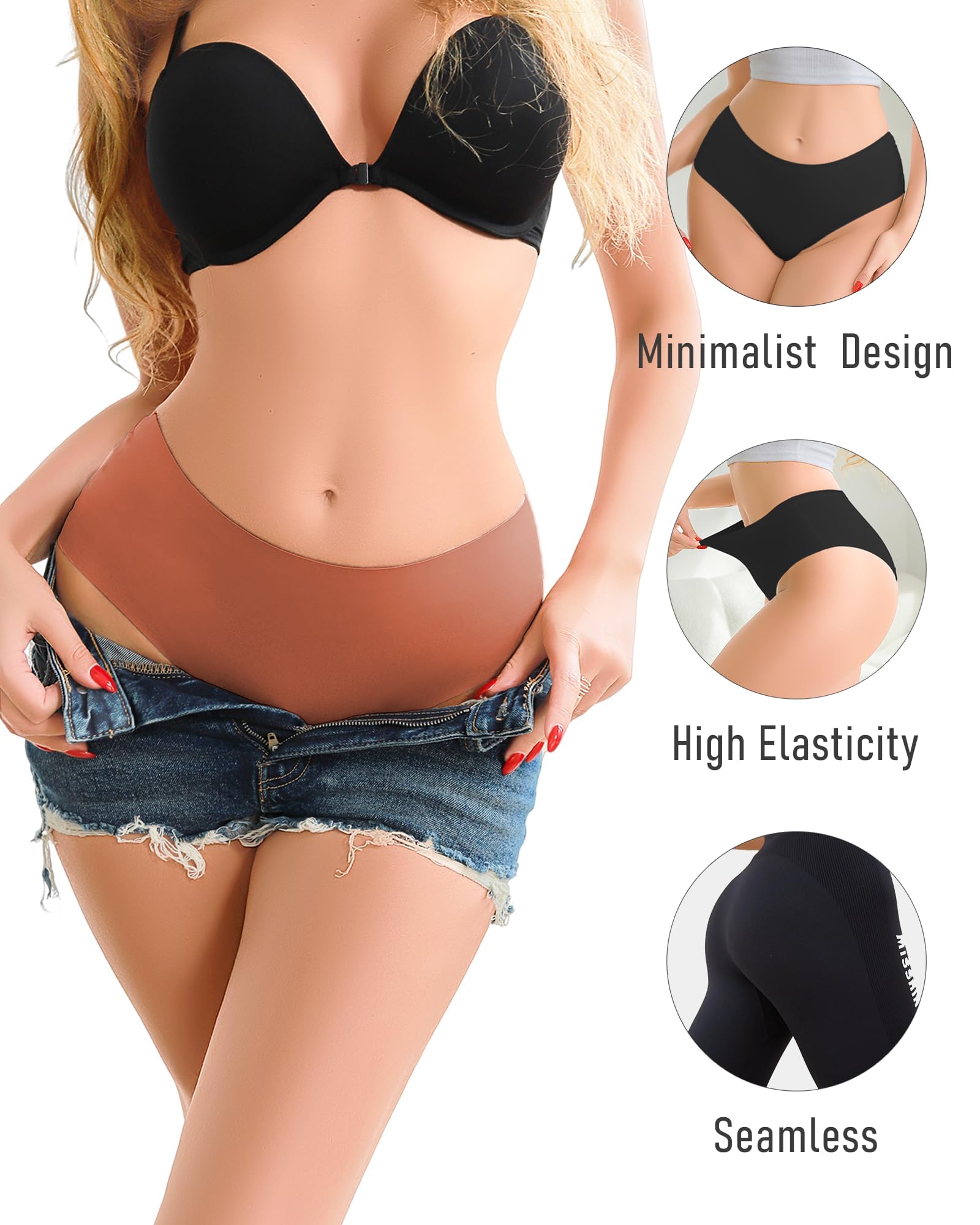 UNDER THE SEA Seamless Underwear for Women Mid Rise Brief Sexy No Show Bikini Panties Womens Cheeky 5 Pack XS-XL…