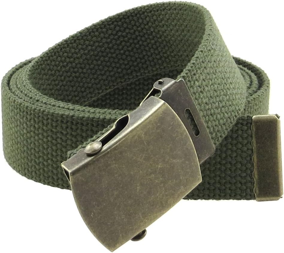 BC BeltsCanvas Web Belt Military Style with Antique Brass Buckle and Tip 50'' Long'