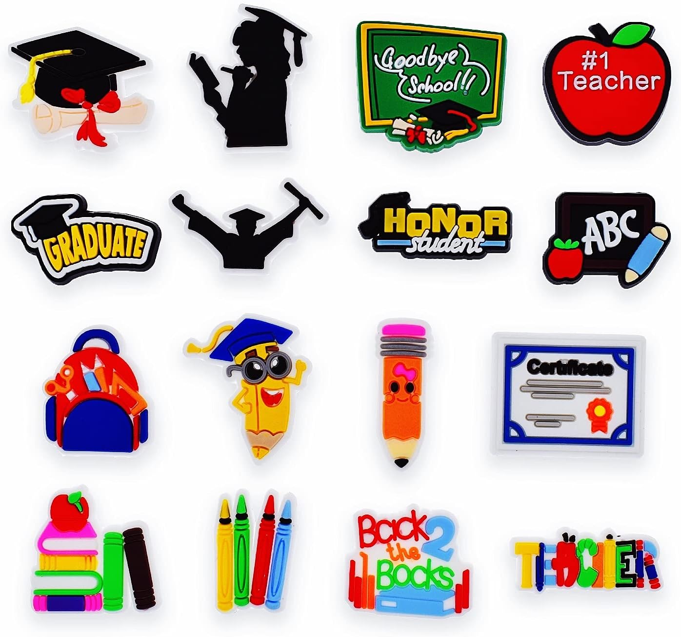 N\CGibleitz 16pcs Shoe Charms Study Graduation School Teacher/Cheerleading Cheer Cheerleaders Shapes PVC Shoe Decorations