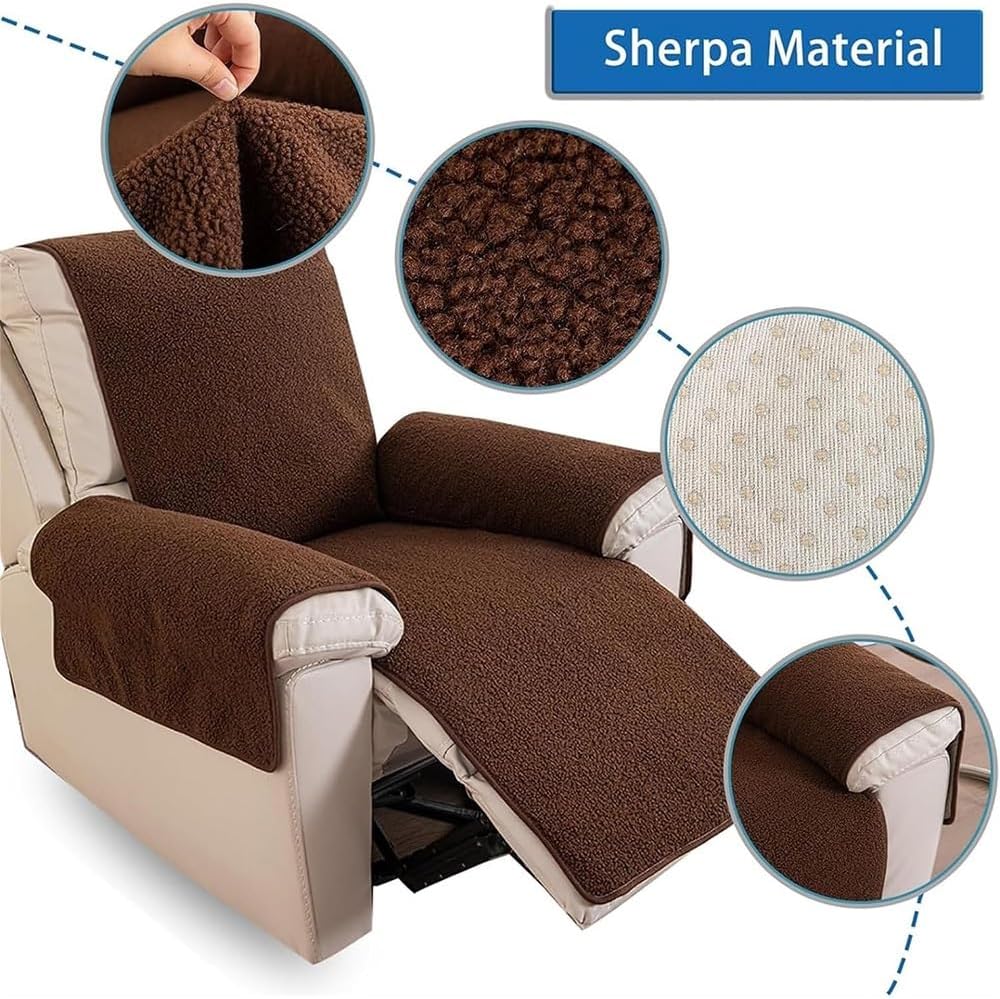 TANGHULU Sherpa Fleece Recliner Chair Cover Super Soft Warm Plush Sofa Slipcover Furniture Protector Non Slip Washable Reclining Chair Cover Protector for Kids, Pets(Coffee,(30"*91") 76 * 231CM)