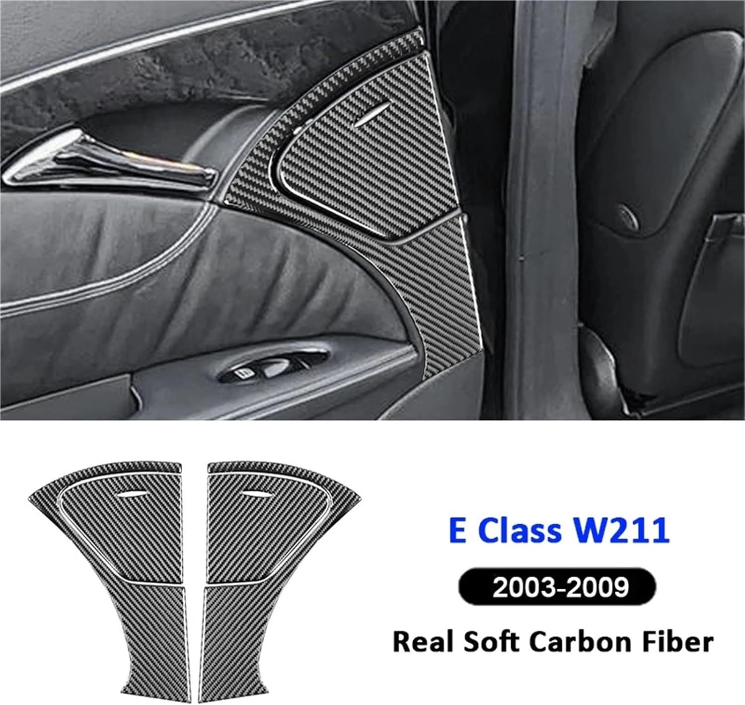 Carbon Fiber Auto Inner Door Storage Box Panel Switch Cover Trim Decoration Sticker Compatible for Benz E Class W211 2003-2009