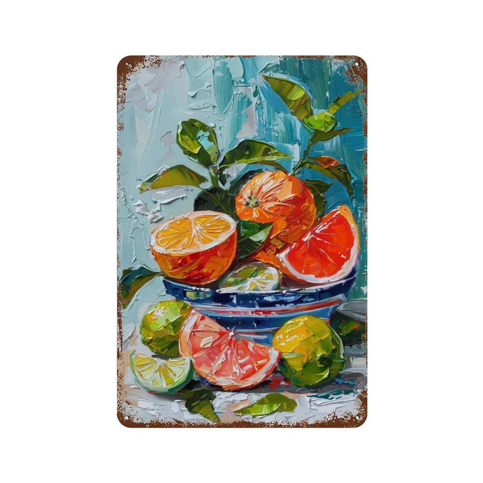 Hduryeyryy Multicolour Fruits On Teal 03 Wall Retro Iron Vintage Art Metal Tin Sign Poster Modern Home Cofffee Club Art Bar Shop Decor 30X20cm