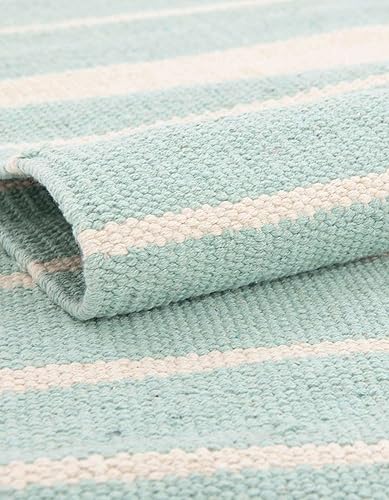 Miniatura 5 de Unique Loom Alfombra Chindi Cotton Collection Sophie (7 pies 1 pulgada, cuadrada, aguamarina y blanco)