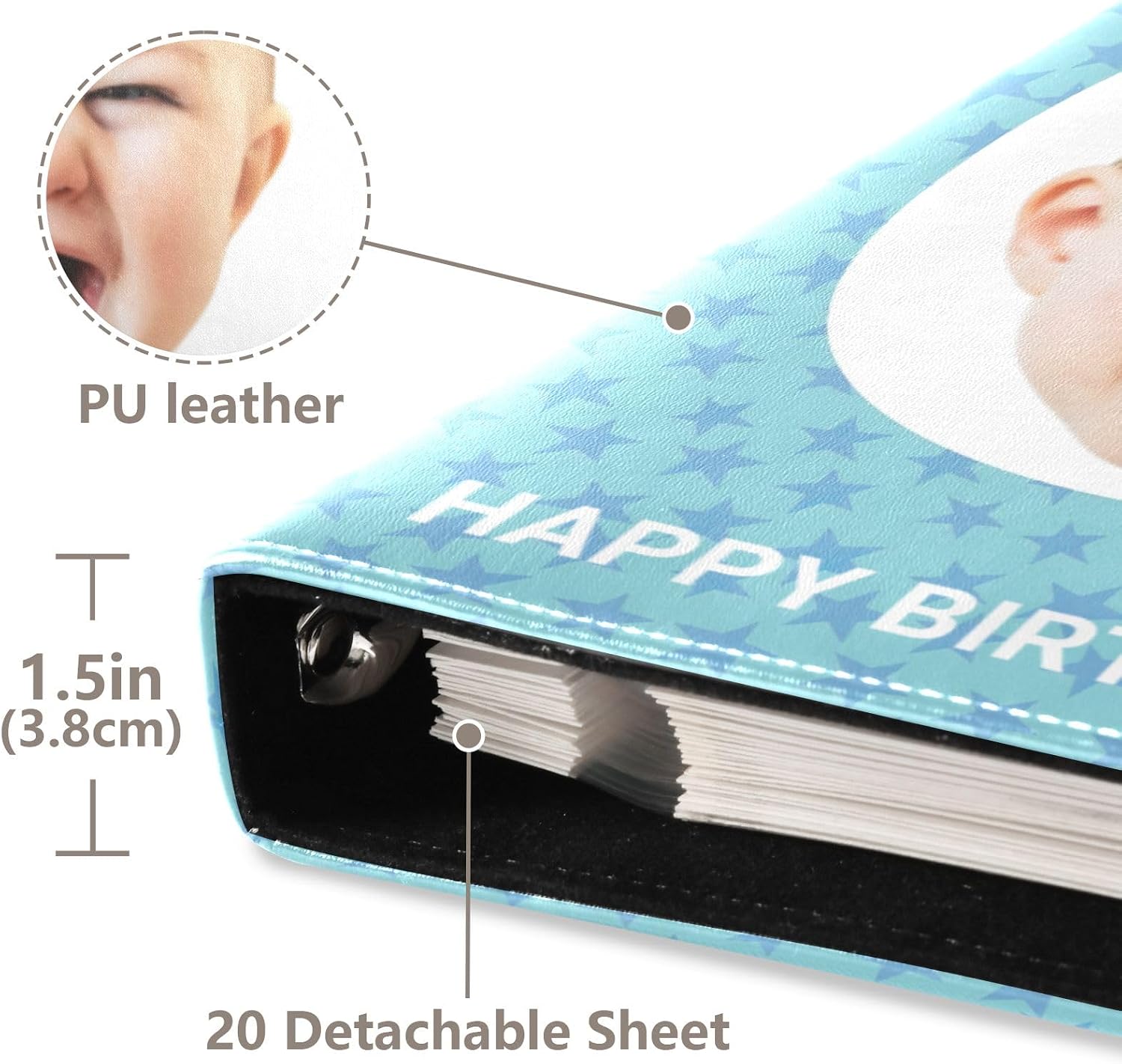 Personalized Baby 1st Year Photo Album 3 Ring Binder Fun Baby Boy Photo Albums for 2x3 4x6 5x7 6x8 Pictures