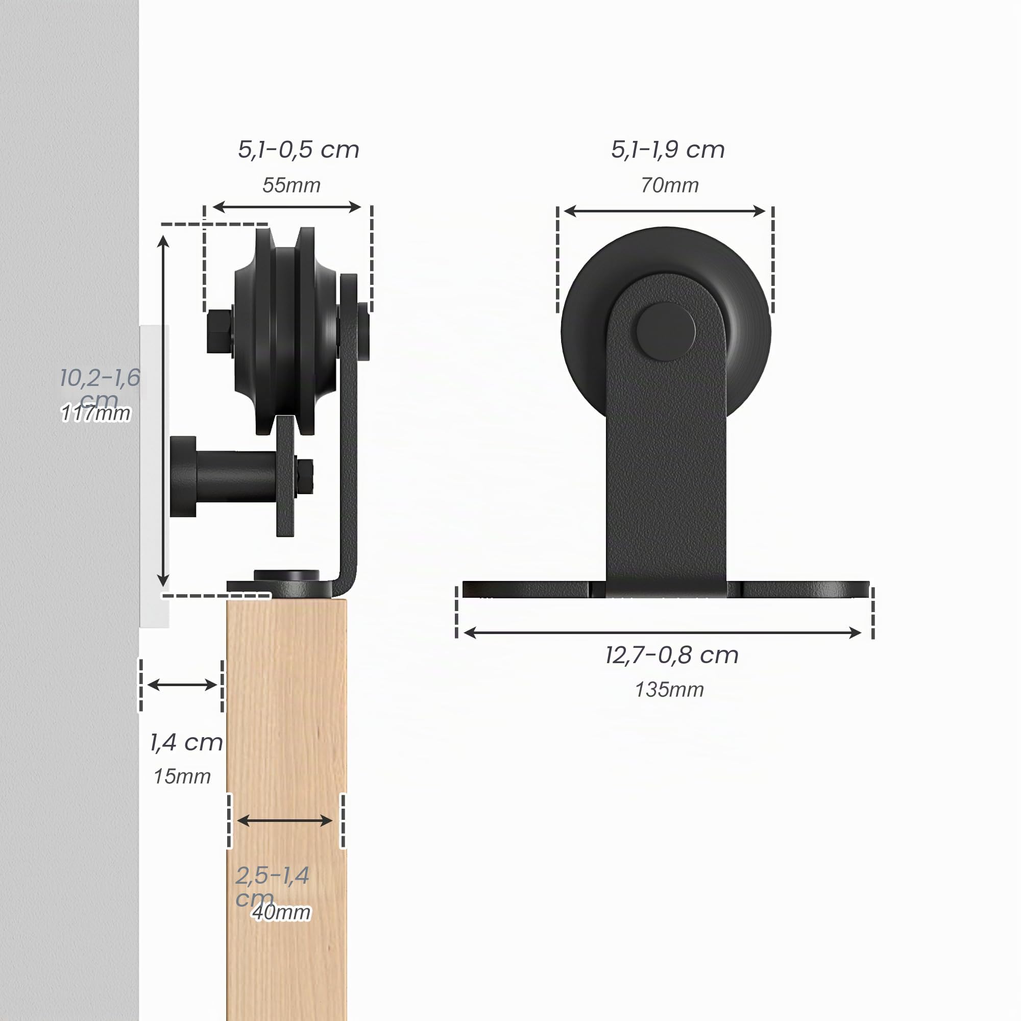 Kit de puerta corredera de 201 cm, kit de puerta corredera de madera individual, kit de puerta corredera de granero resistente, puerta corredera negra con carga superior (SD2+6.6-6)