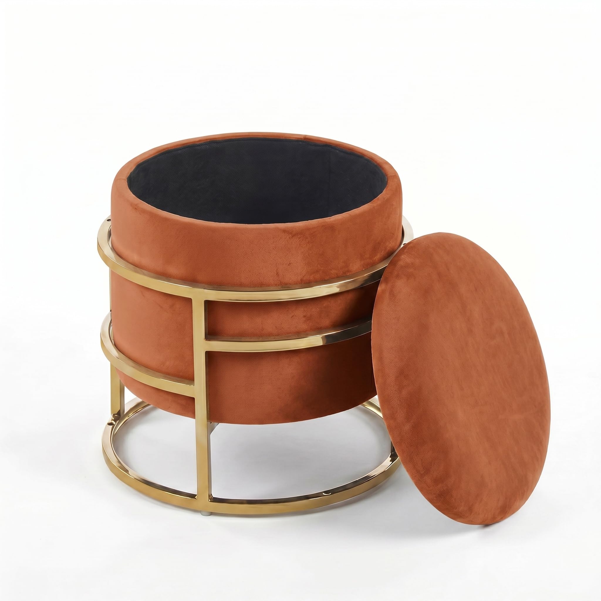 INTRECCI Pouf Contenitore in Velluto con Gambe Cromate Oro | Design Moderno ed Elegante | Colore: Ruggine