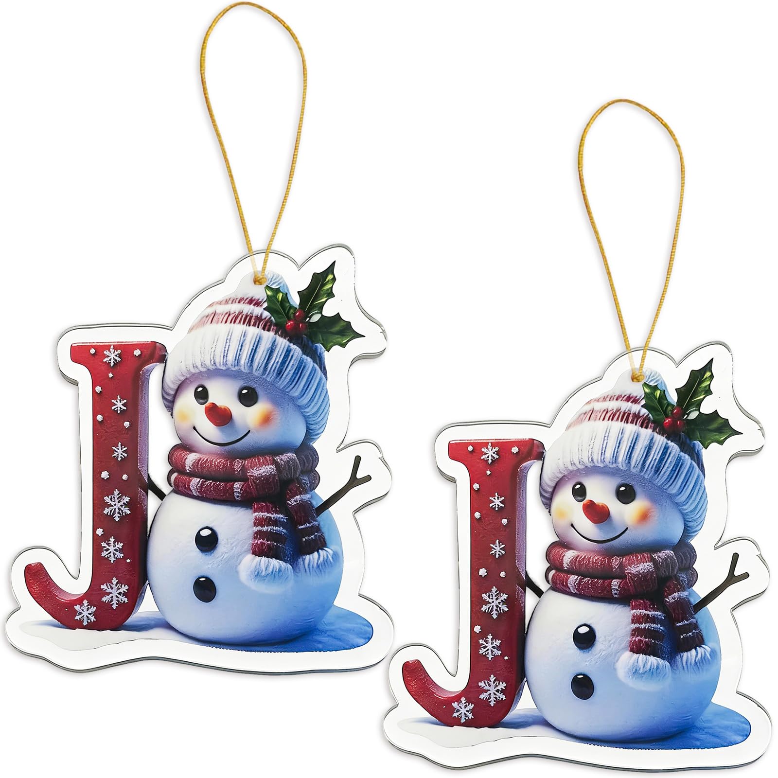 FAMINESS 2PCS 2D Acrylic Letter J Snowman Christmas Ornaments - 26 Alphabet Tree Decorations Hanging Ornaments for Party Gifts — image 1