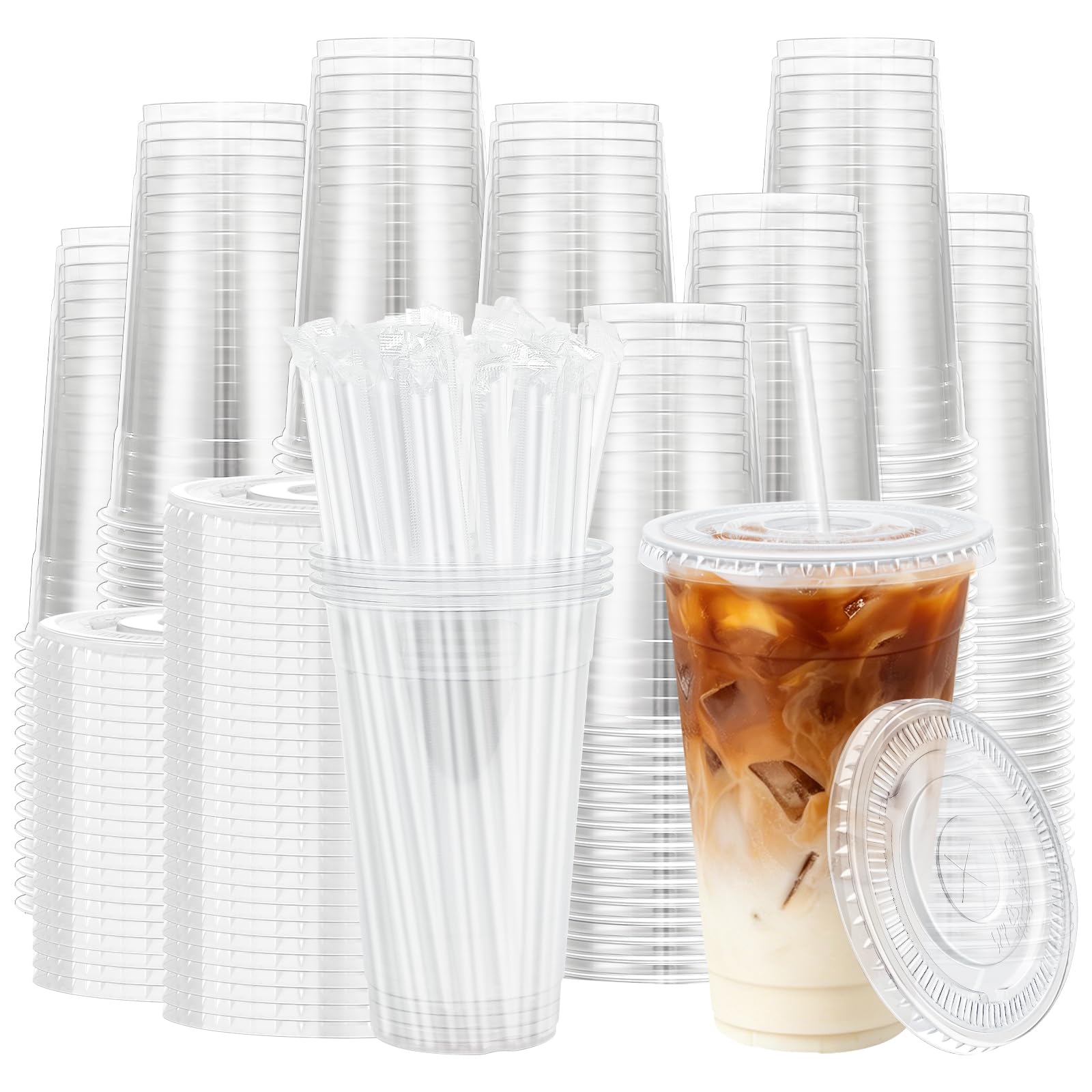 Lamosi 100 Pack 16 oz Clear Plastic Cups with Lids and Straws — Amazon image 12