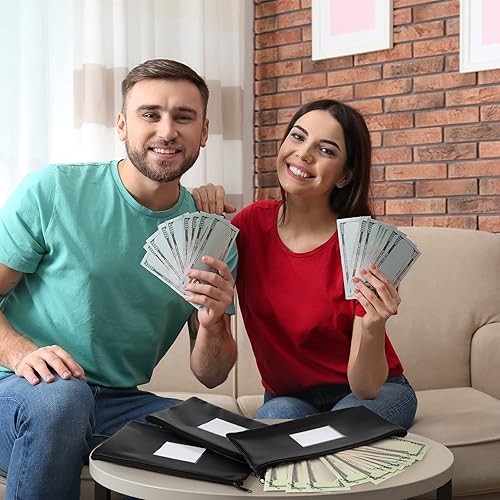 Miniatura 6 de 30 bolsas de dinero con cremallera para dinero en efectivo, bolsa de seguridad de 11 x 6 pulgadas, con ventana transparente, cuero sintético,