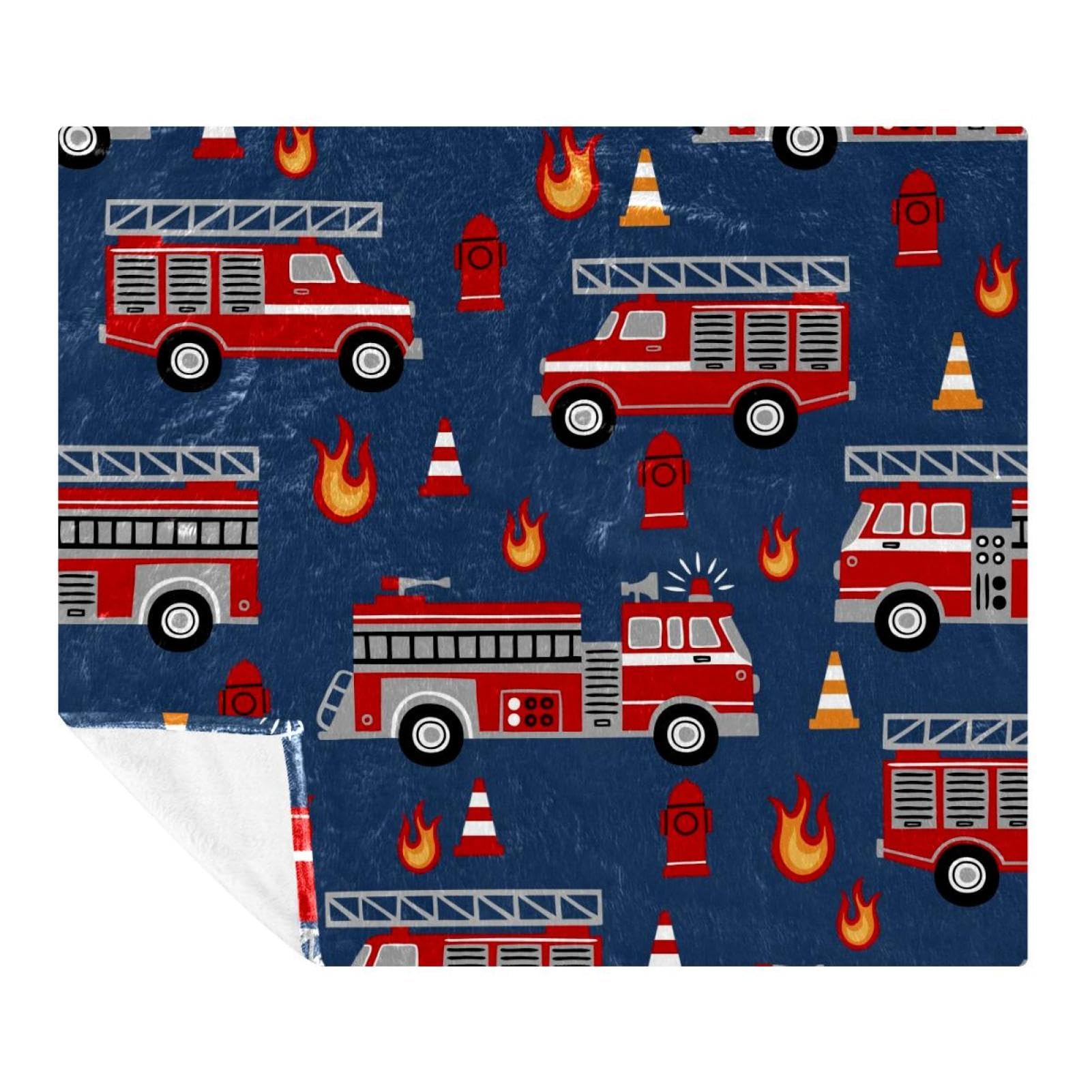 Plaid camion de pompier bleu foncé idéal pour les soirées cocooning sur le canapé