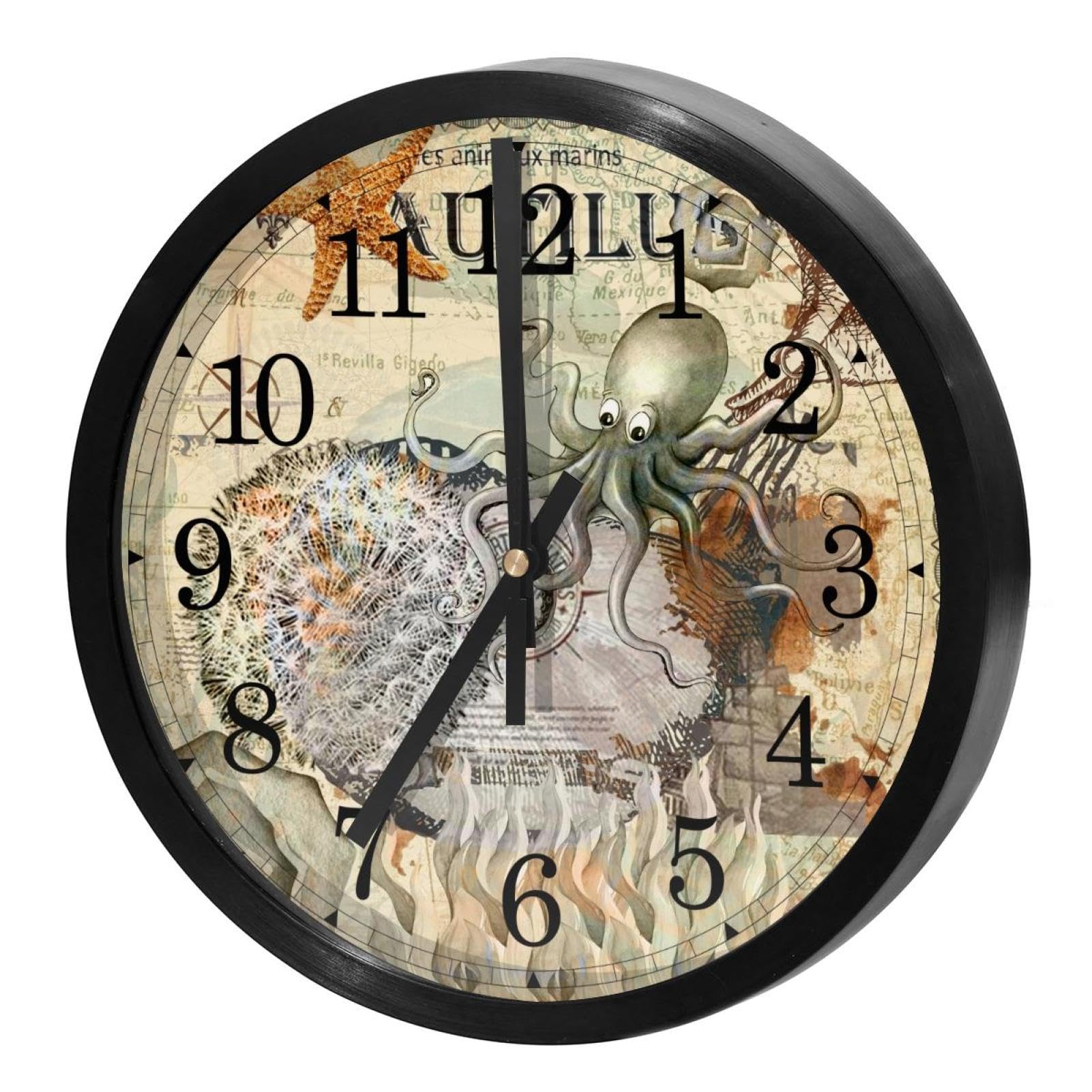 Horloge murale vintage carte nautique mécanisme silencieux de précision