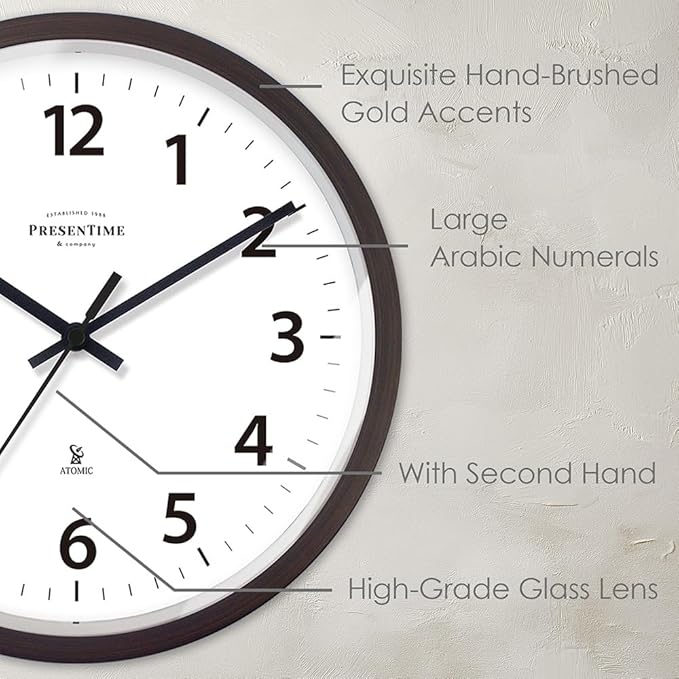 Reloj de Pared Atómico 12" Presentime, Analógico, Bronce miniatura 6