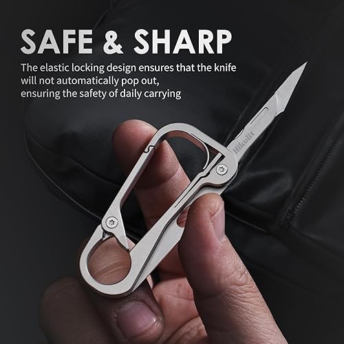 Miniatura 3 de Clip de mosquetón de titanio, llavero multiherramienta EDC con cuchillo plegable y abridor de botellas, llavero mosquetón para exteriores,