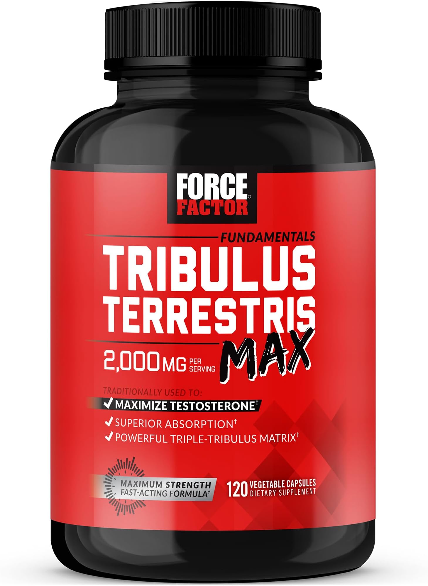 Force Factor Tribulus Terrestris Max for Men, Testosterone Booster and Male Vitality Supplement, for Superior Absorption, 2000mg, 120 Capsules