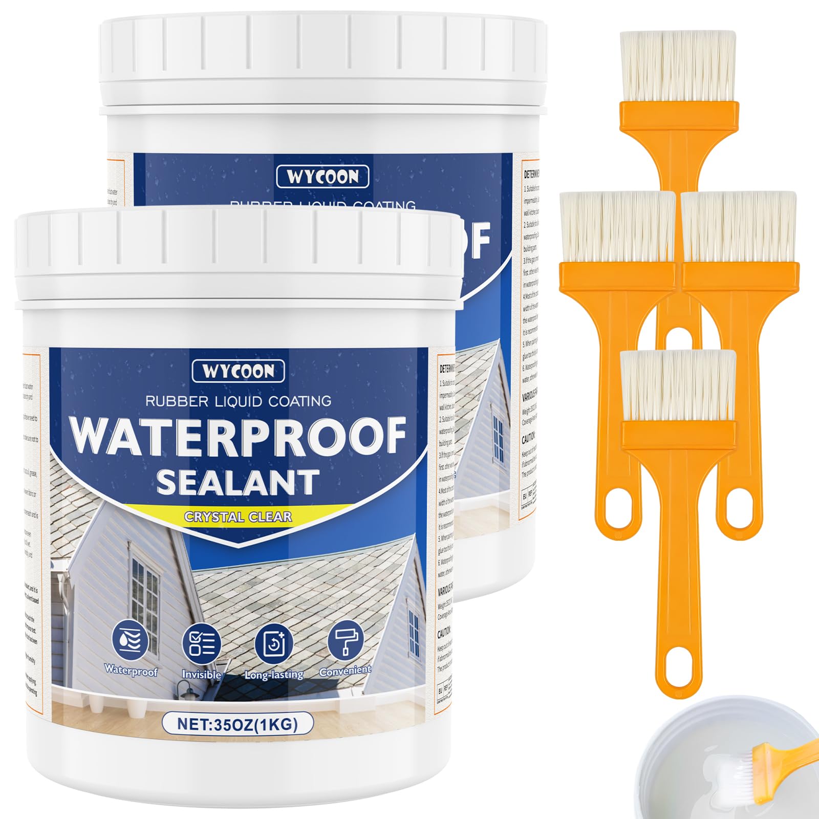 WYCOON Invisible Waterproof Sealant 2KG, Transparent Liquid Sealant for Leak Repair, Waterproof Adhesive Coating for Indoor & Outdoor Use, Roof, Bathroom, Shower