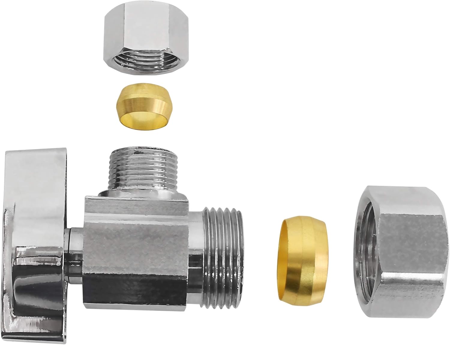 Heavy Duty 1/4 Quarter Turn Angle Shut Off Valve Squared Body 1/2 in. NOM Comp Inlet x 3/8 in. OD Compression Outlet Chrome Plated Brass (5 Pack)